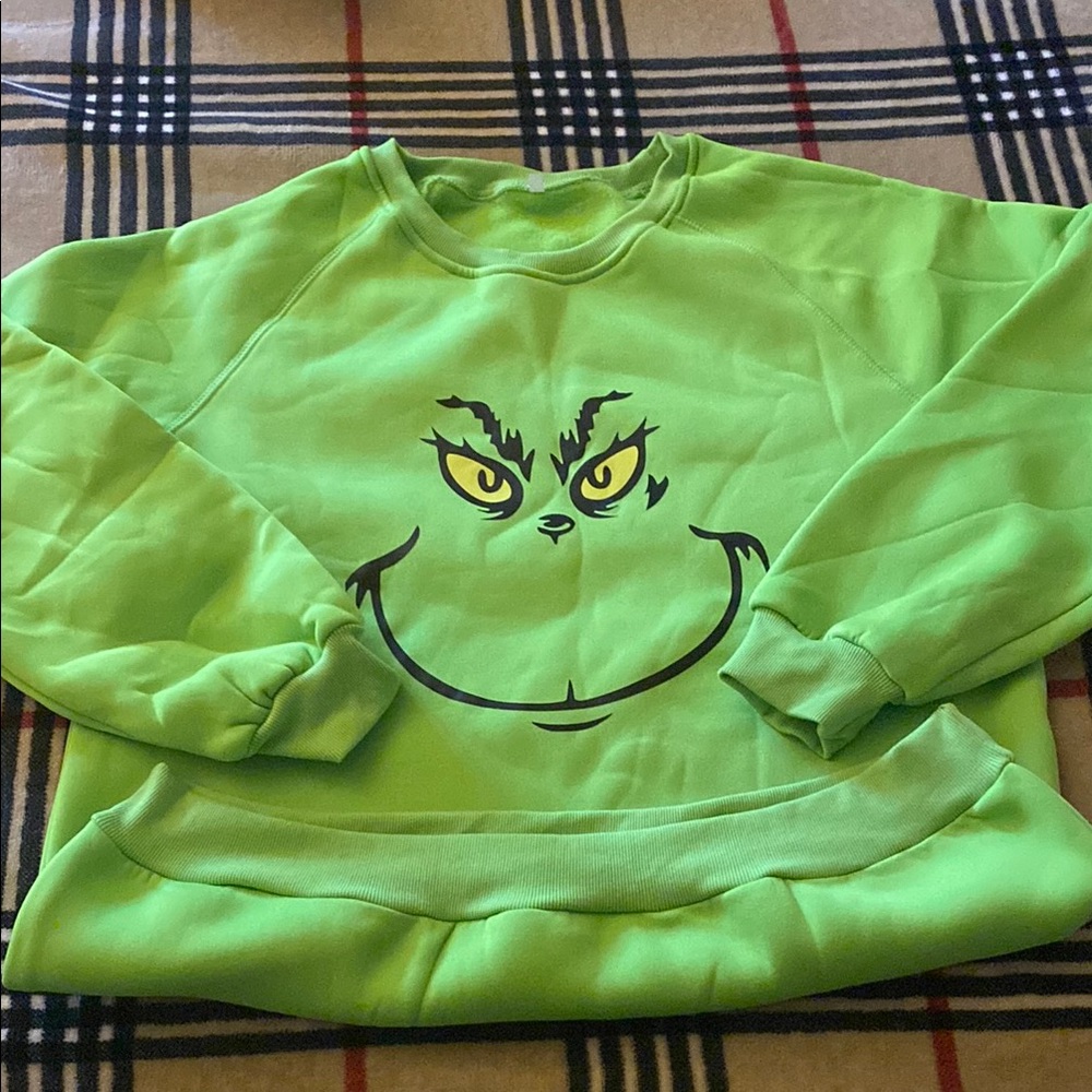 Lime Green Sweatshirt with Grinch Graphic Design